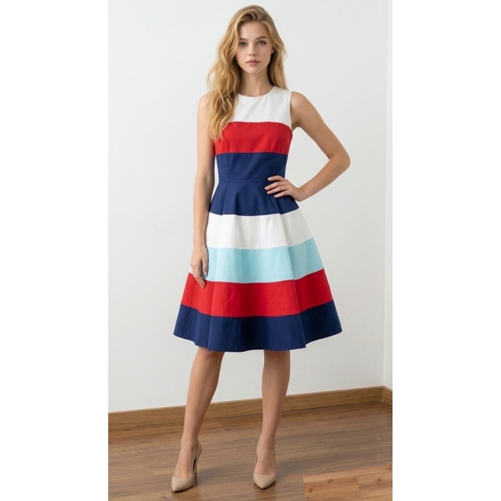 Kate Spade New York Red White & Blue Striped Fit Flare Dress 00